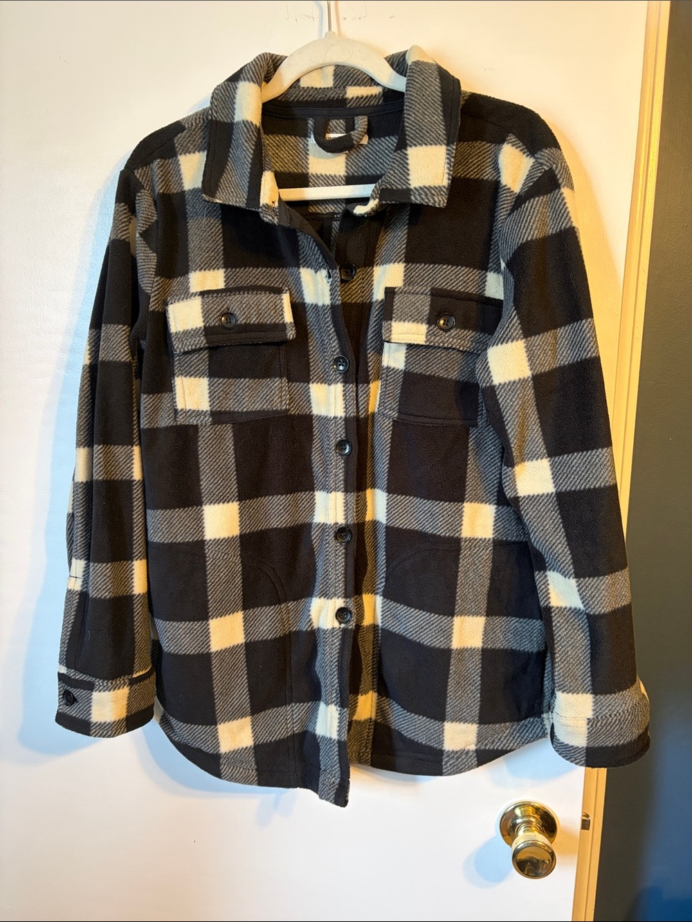 O'Neill Black and Cream Plaid Utility Shacket